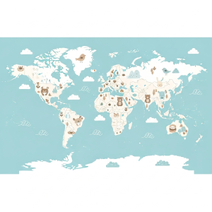 Simple Pastel Map in soft, calming pastel colours with minimal, sweet illustrations for a gentle nursery or young child's room.