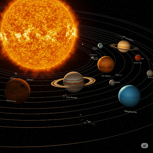 Solar System Overview 3d Space Wallpaper Mural. Displaying the Sun and the planets in their orbits, providing an educational and visually appealing mural. Solar System Overview 3d Space Wallpaper Mural. Displaying the Sun and the planets in their orbits, providing an educational and visually appealing mural.
