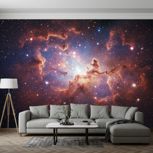 Starry Nebula Galaxy. A vibrant and colourful cosmic vista scenery 3d wallpaper mural.