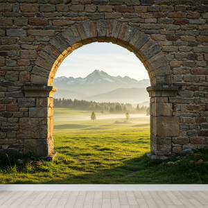 Stone Archway with a Vista Mural.
