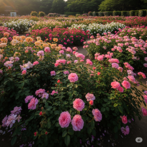 Sun-Drenched Garden Vista - Expansive and Luminous 3D Rose Wallpaper Mural.