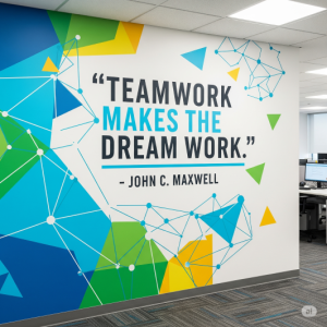 "Teamwork makes the dream work." - John C. Maxwell. Office Mural.
