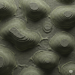 Textural Topography, Mid-Tone Green and Grey Palette, Brick Wallpaper Mural.