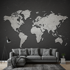 Textured Black and White World Map Wallpaper Mural