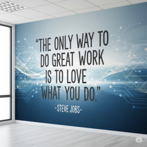 The only way to do great work is to love what you do- Steve Jobs quote wallpaper. Text Office Mural Art.