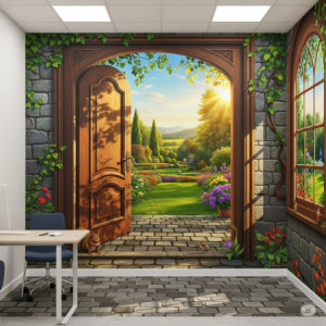 Trompe-l'oeil small office wallpaper mural