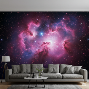 Vivid Galaxy with Nebulae Wallpaper Mural. Swirling colors of cosmic dust and gas clouds create a deep, immersive effect.