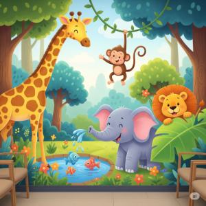 Whimsical and playful paediatrician office mural.