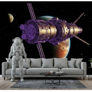 Wireframe Spacecraft 3D Astronaut Wallpaper Mural