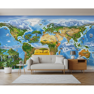 World Biomes Map Wallpaper Mural. More detailed than climate zones, this map illustrates different biomes like rainforests, savannas, tundra's, and their key characteristics.