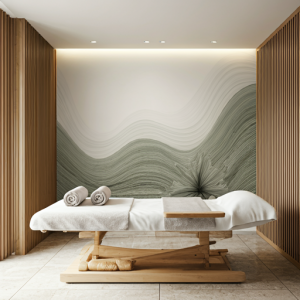 a serene spa treatment room wallpaper mural