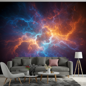a vibrant and swirling nebula mural