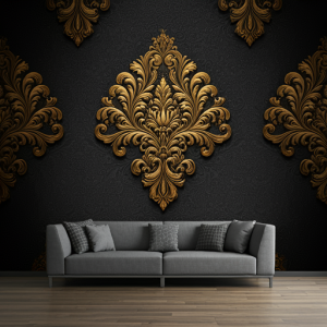 black and gold damask 3d wallpaper mural