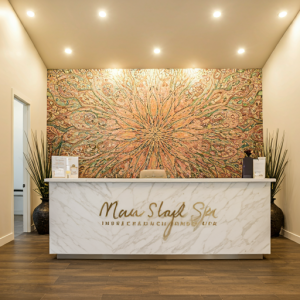 creating a good first impression with a mural at the spa reception area