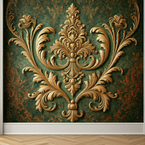 green and gold 3d damask wallpaper mural