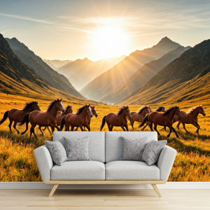 horses in the mountain range wallpaper