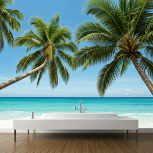 swaying palm trees 3d beach wallpaper