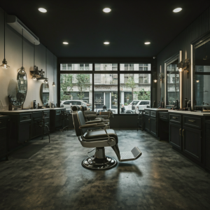 Barbershop sleek and minimalistic furniture layout