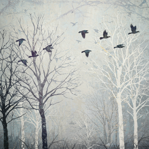 Bare trees and birds mural (for a wintery feel)