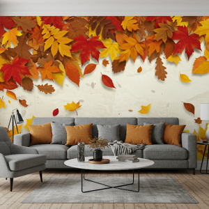 Colourful autumn leaves 3D wallpaper for living room wall