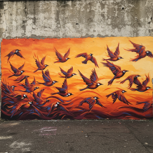 Flocking birds mural