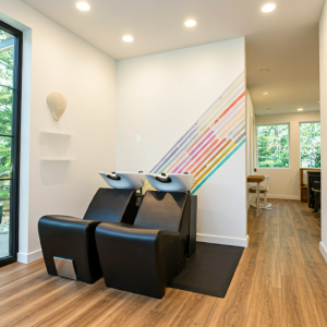 Hair salon shampoo area minimalistic interior design