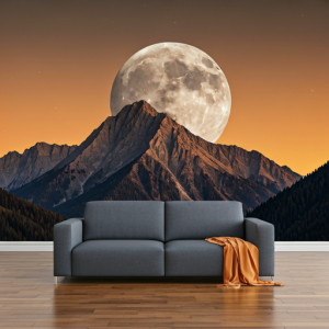 Moon and Starry Night Sky Over Mountain Range Wallpaper