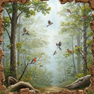 Peaceful trees and birds 3D mural