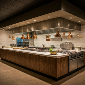 Restaurant distinct areas for food prep, cooking, and cleaning