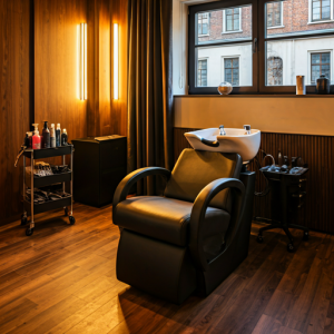 Salon private room for hair colouring, facials, and scalp treatment in a men's hair salon.