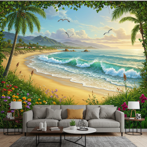 Stereoscopic coastal landscaper wallpaper mural
