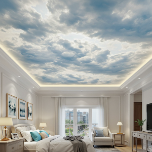 Three-dimensional clouds ceiling wallpaper
