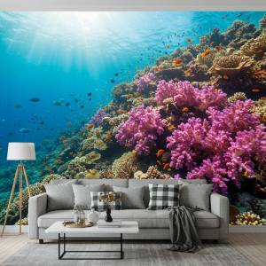 Vivid coral reef 3D nature custom-wallpaper mural