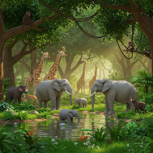 Wildlife scene with 3D effect