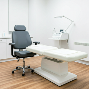 a dermatology clinic ergonomic chair and examination table