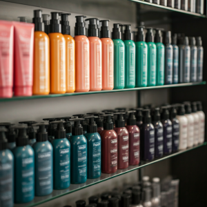 beauty and hair salon hair products retail area shelves