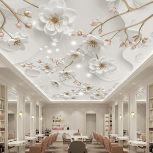 3d floral ceiling wallpaper design for a beauty salon