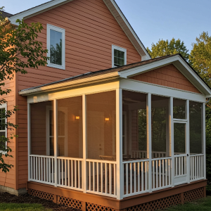 A screened porch protects from insects and other pests while allowing for natural ventilation and views of the surrounding environment.