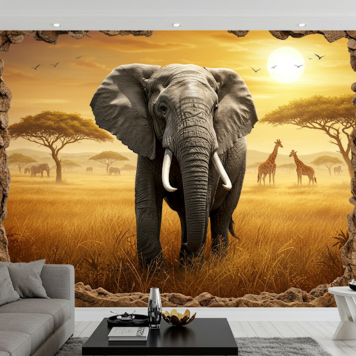 African savanna 3D elephant mural African savanna 3D elephant mural