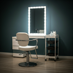 Beauty parlour sleek styling station and ergonomic chair