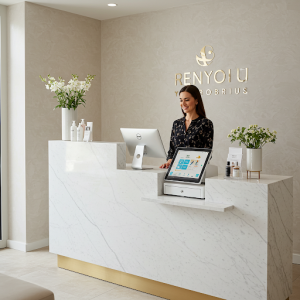 Reception desk with integrated cash register