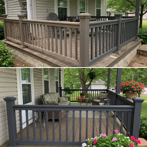 Before and after a porch railing update