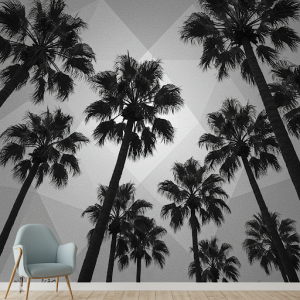 Black and white palm trees transformed into abstract triangles- nature wallpaper mural.