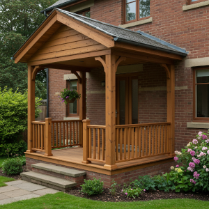 Brick house detached porch.