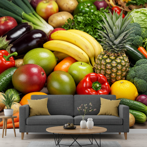 Fruits and vegetables wallpaper mural.