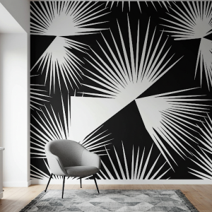 Geometric patterns wallpaper mural inspired by the unique shapes of palm leaves.