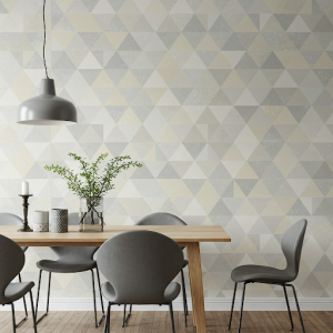 Geometric triangle neutral colours wallpaper for the dining room