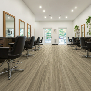 Modern-day salon cost-effective, easy to install, durable, easy to maintain, comfortable underfoot, slip-resistant, and sound-absorbing vinyl floor fit out.  