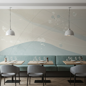 Modern restaurant wallpaper for dining room.