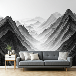 Monochrome mountains landscape painting wallpaper mural 